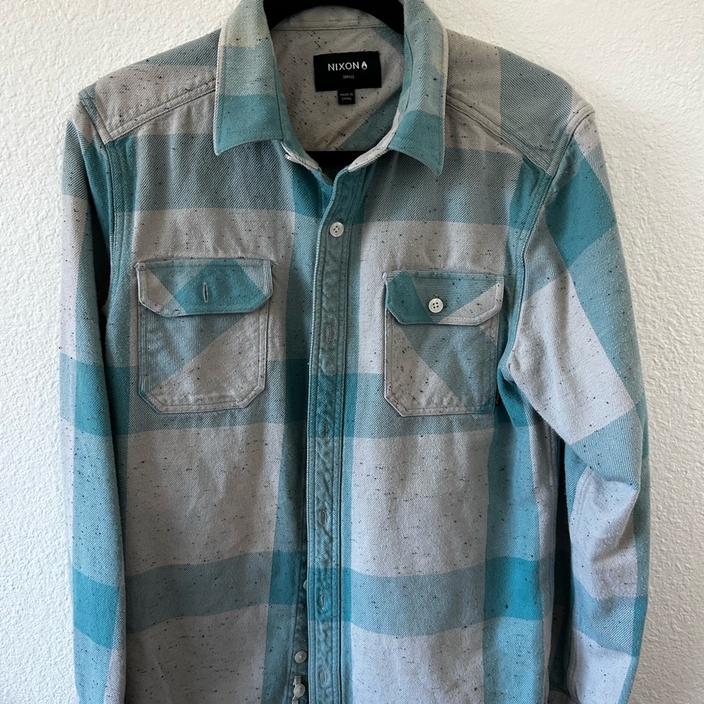 Nixon Teal and Gray Plaid Shirt